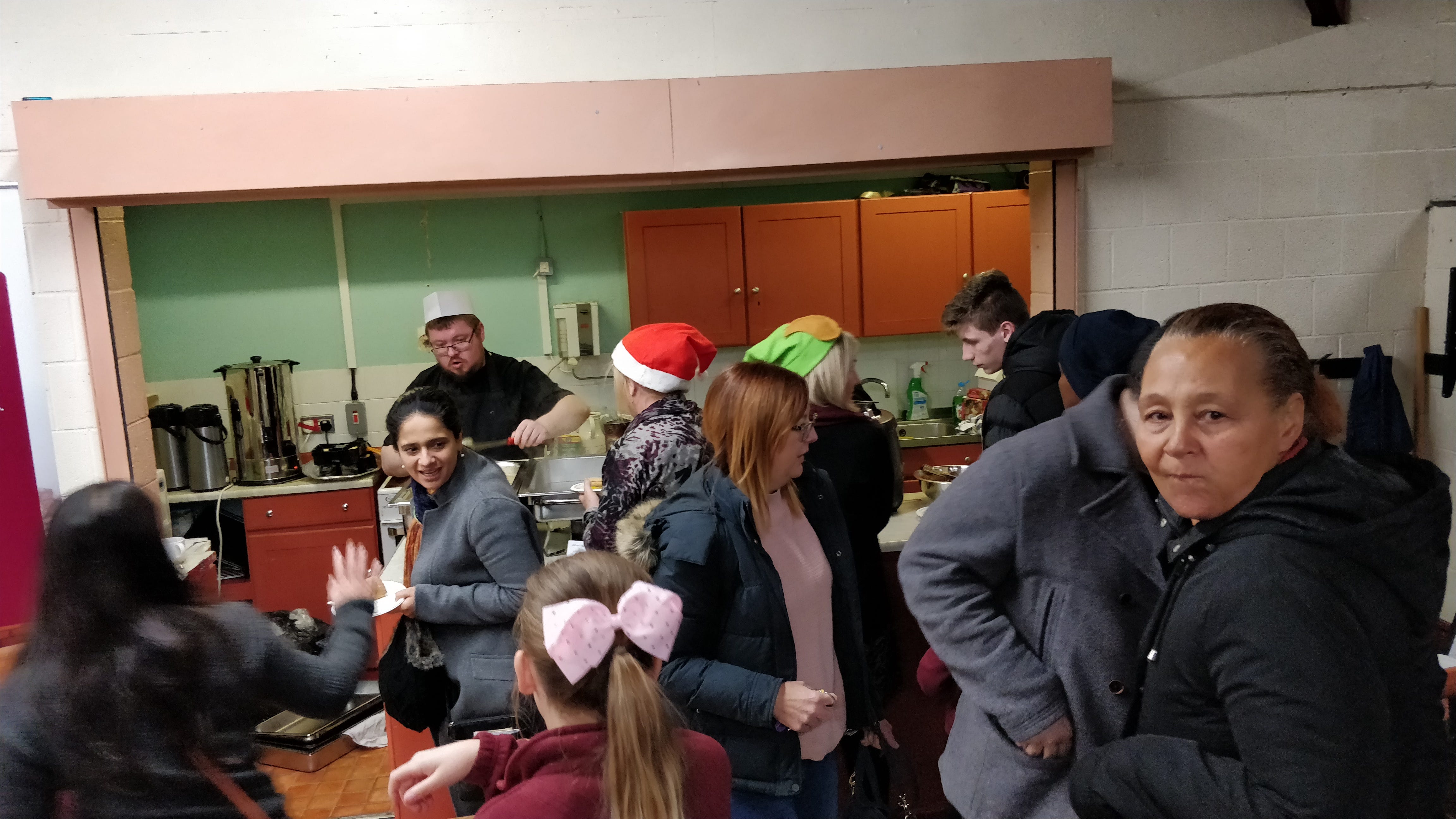 a busy canteen at christmas time