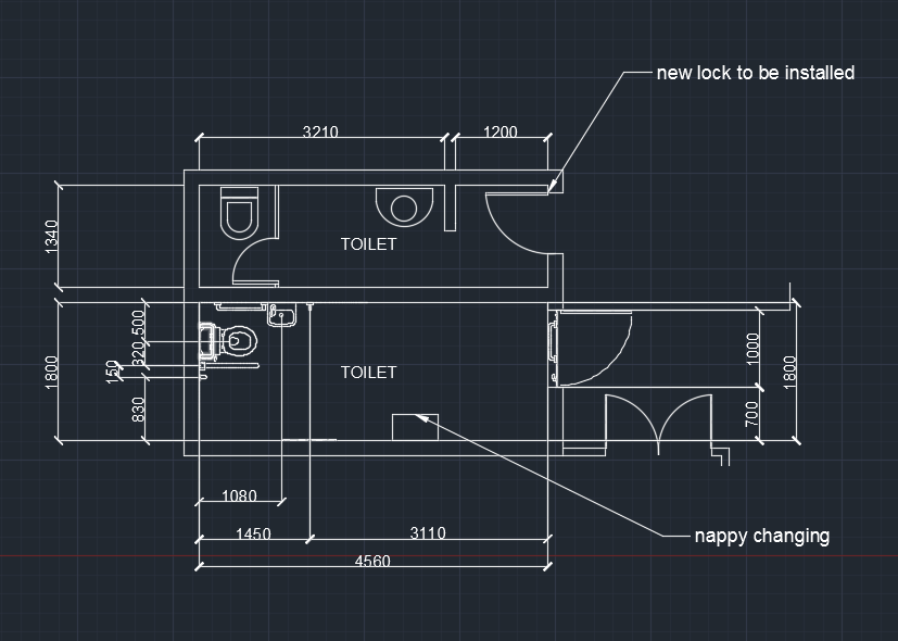 An architectural layout drawing for a disabled toilet
