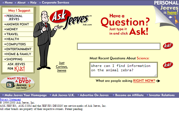 Screenshot of Ask Jeeves
