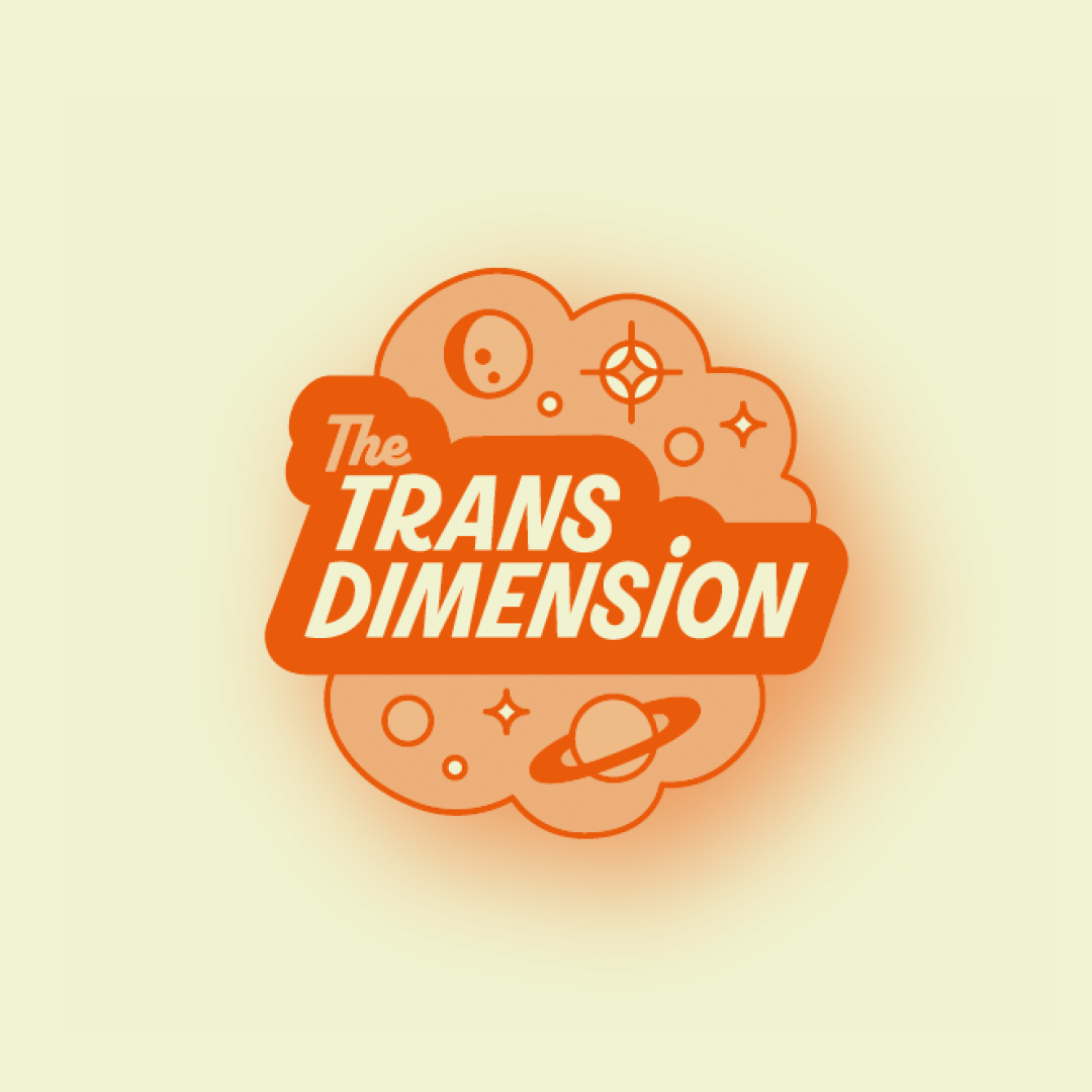 The Trans Dimension logo on a space themed cloud with a drop shadow