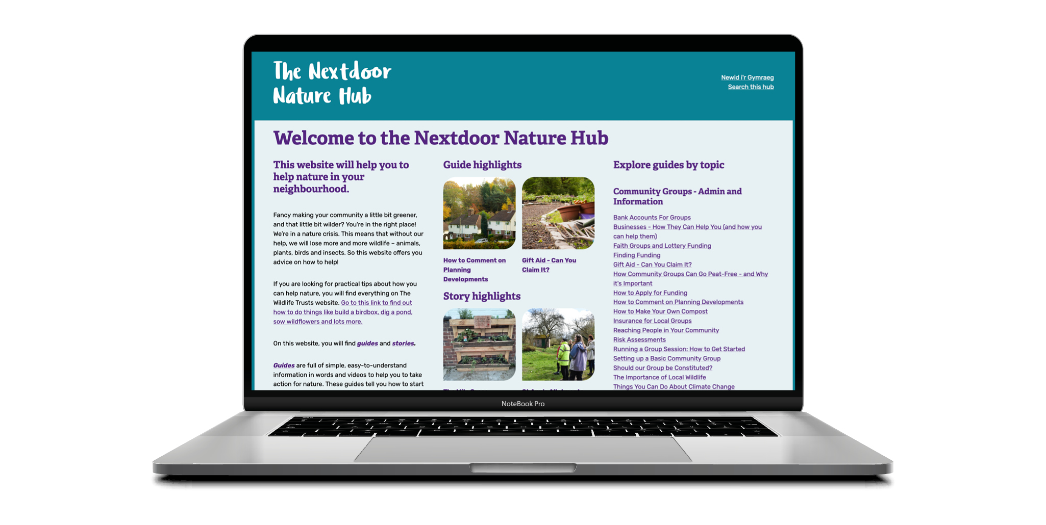 The Nextdoor Nature Hub on a laptop