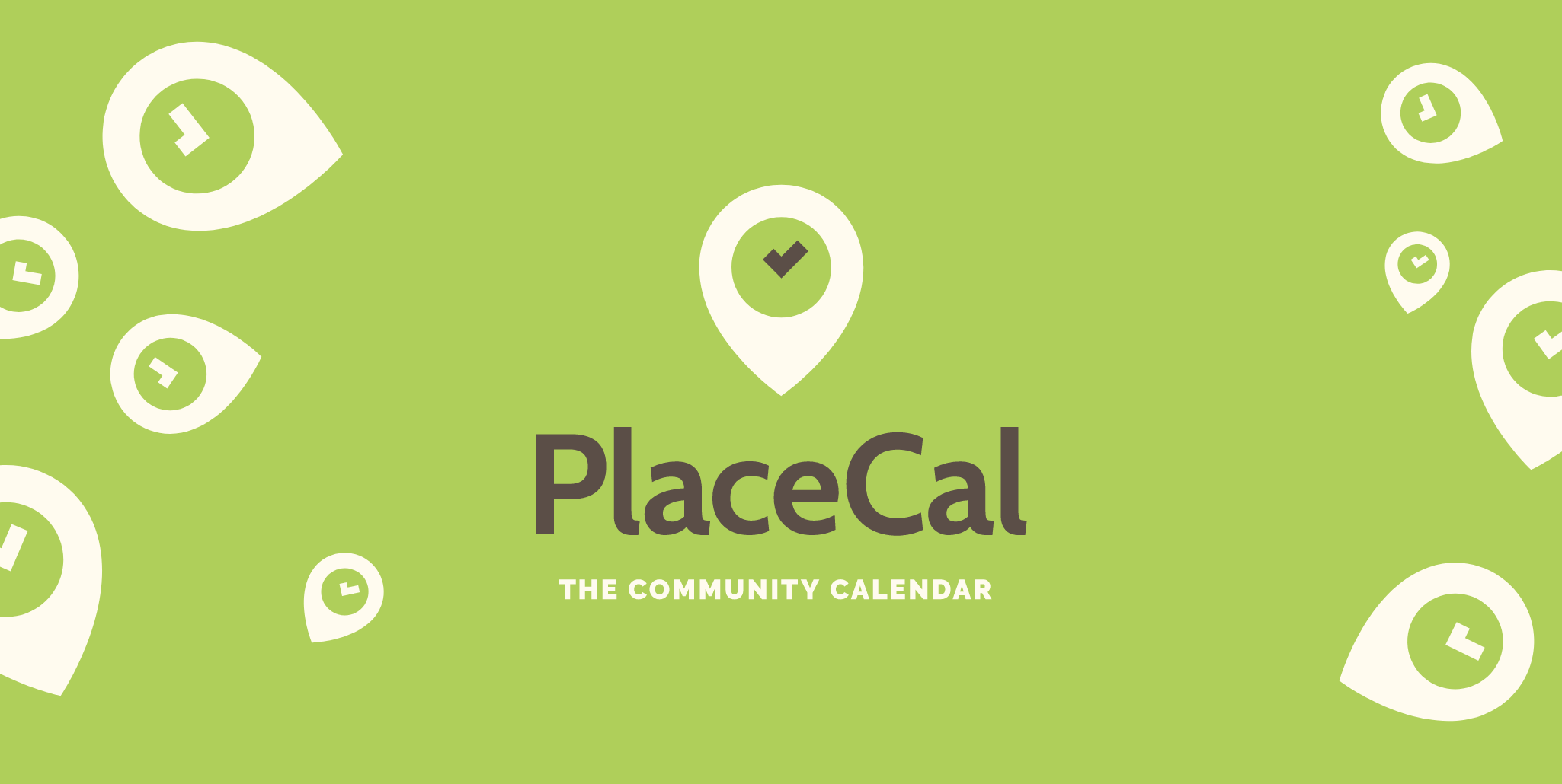PlaceCal's logo on a background showing the clockface inside a map marker device