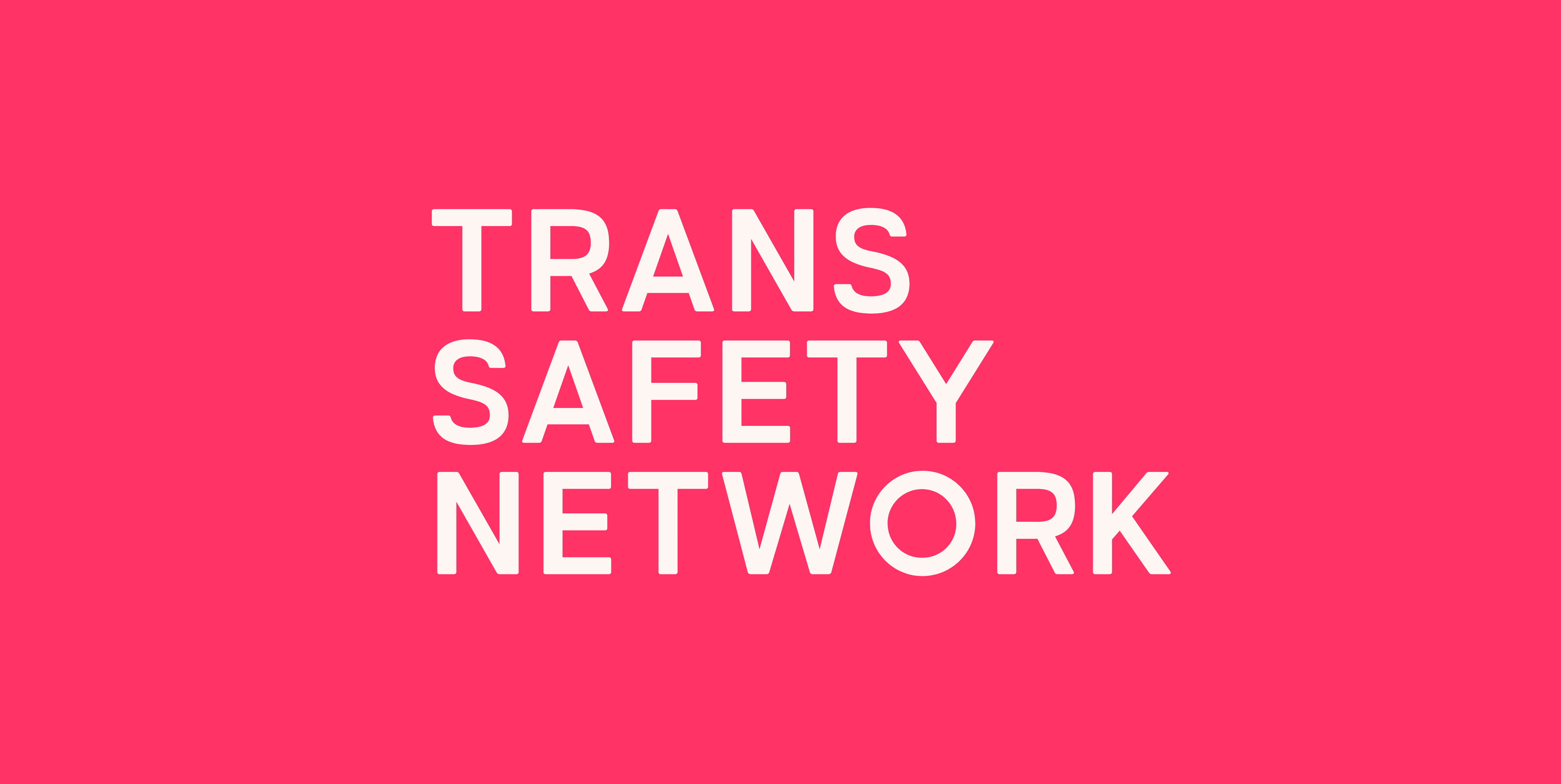 The Trans Safety Network logo, which features white text on a pink background